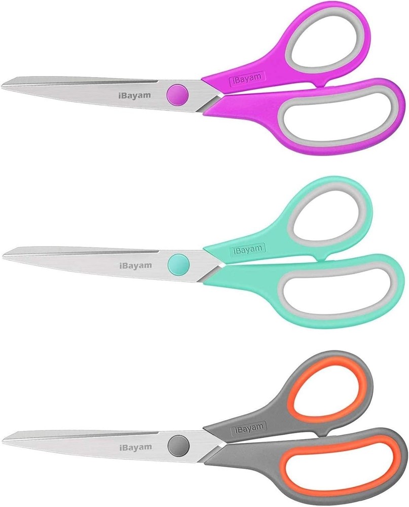Scissors, 8" All Purpose Scissors Bulk 3-Pack, Ultra Sharp 2.5mm Thick Blade ...