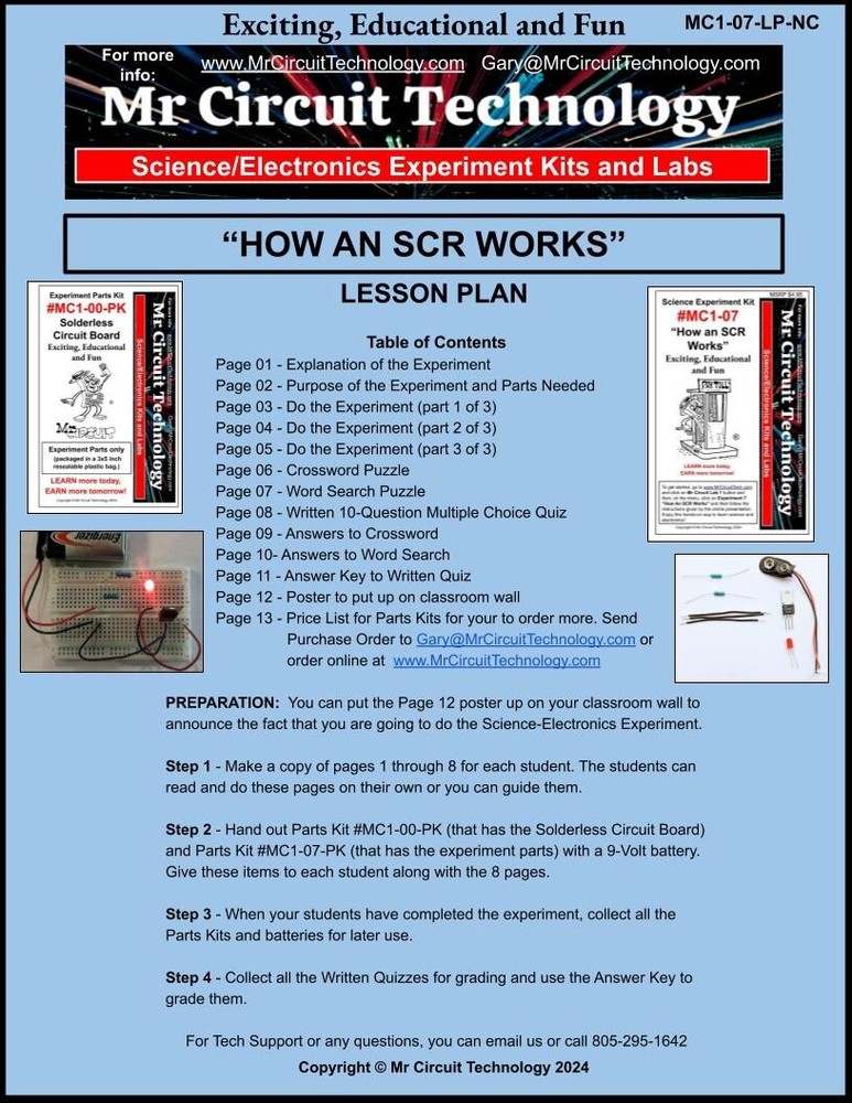 5th Grade- Lesson Plan #Exp07 "HOW AN SCR WORKS" Science-Electronics