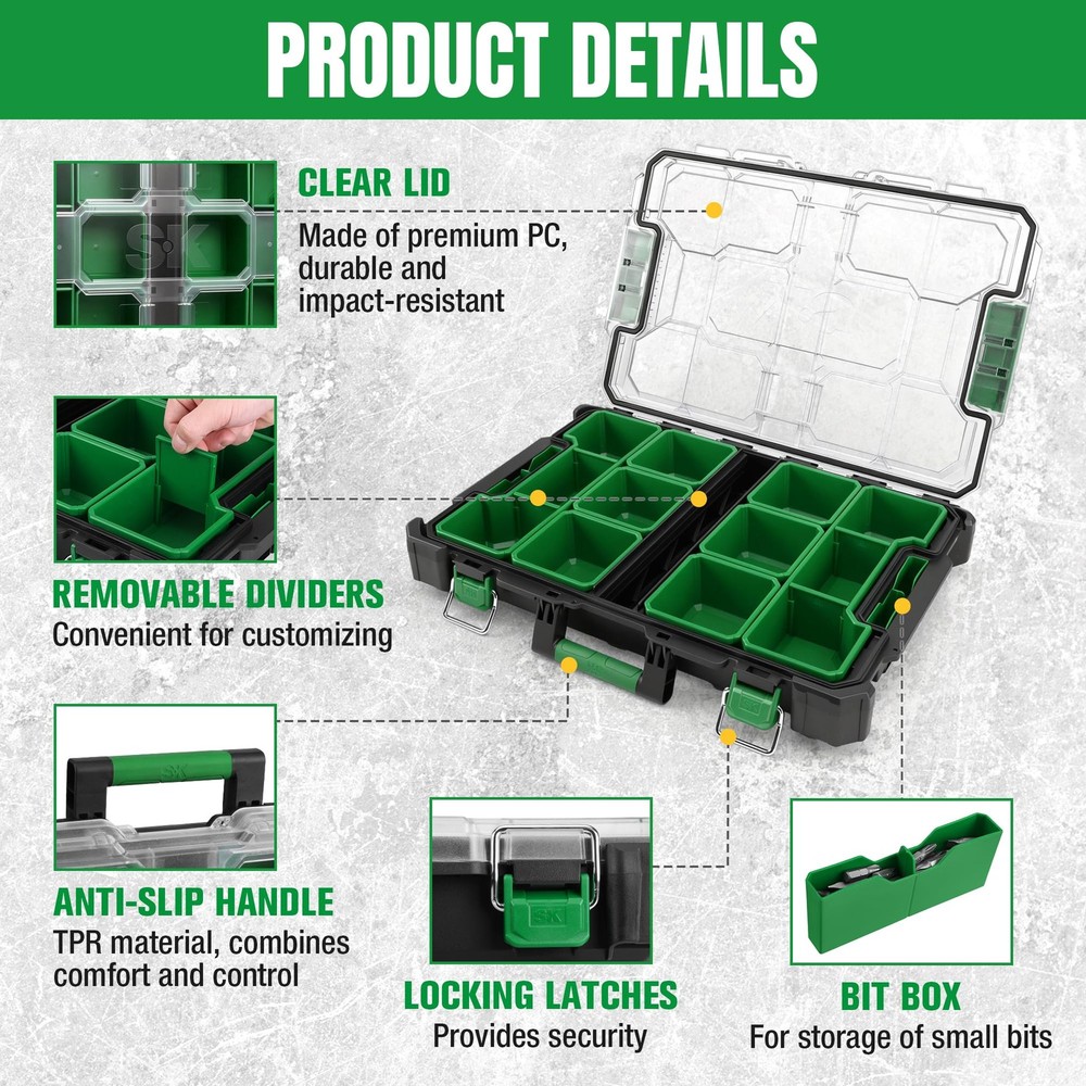 20.5 Inch Small Part Organizer Stackable Tools Box Organizer with 15