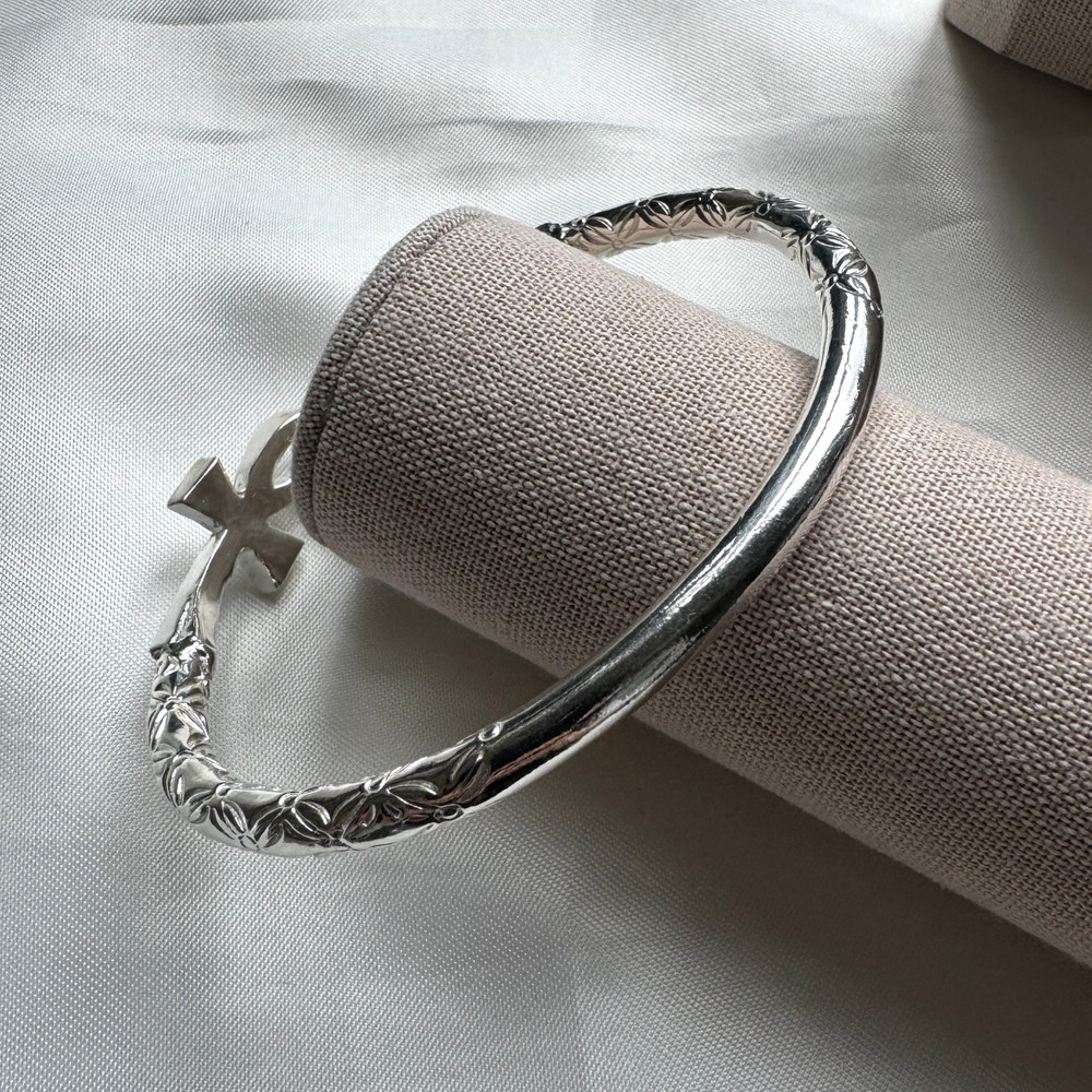 Solid .925 West Indian Bangle with Large Ankh Cross Ends