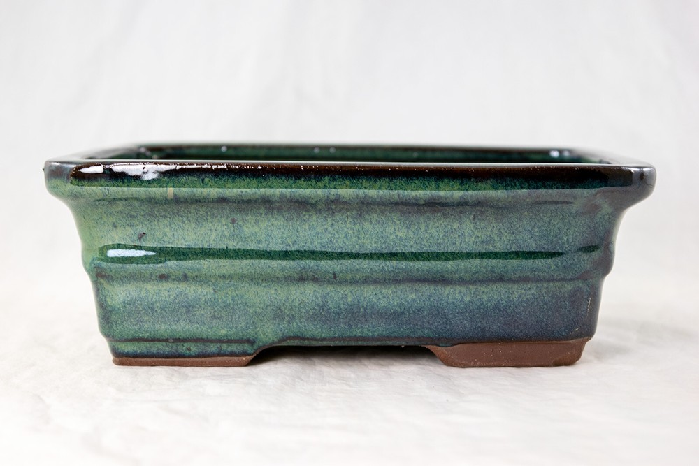 Rectangular Glazed Bonsai & Succulent Pot + Mesh 8"x 6"x 2.75" - Green Glazed