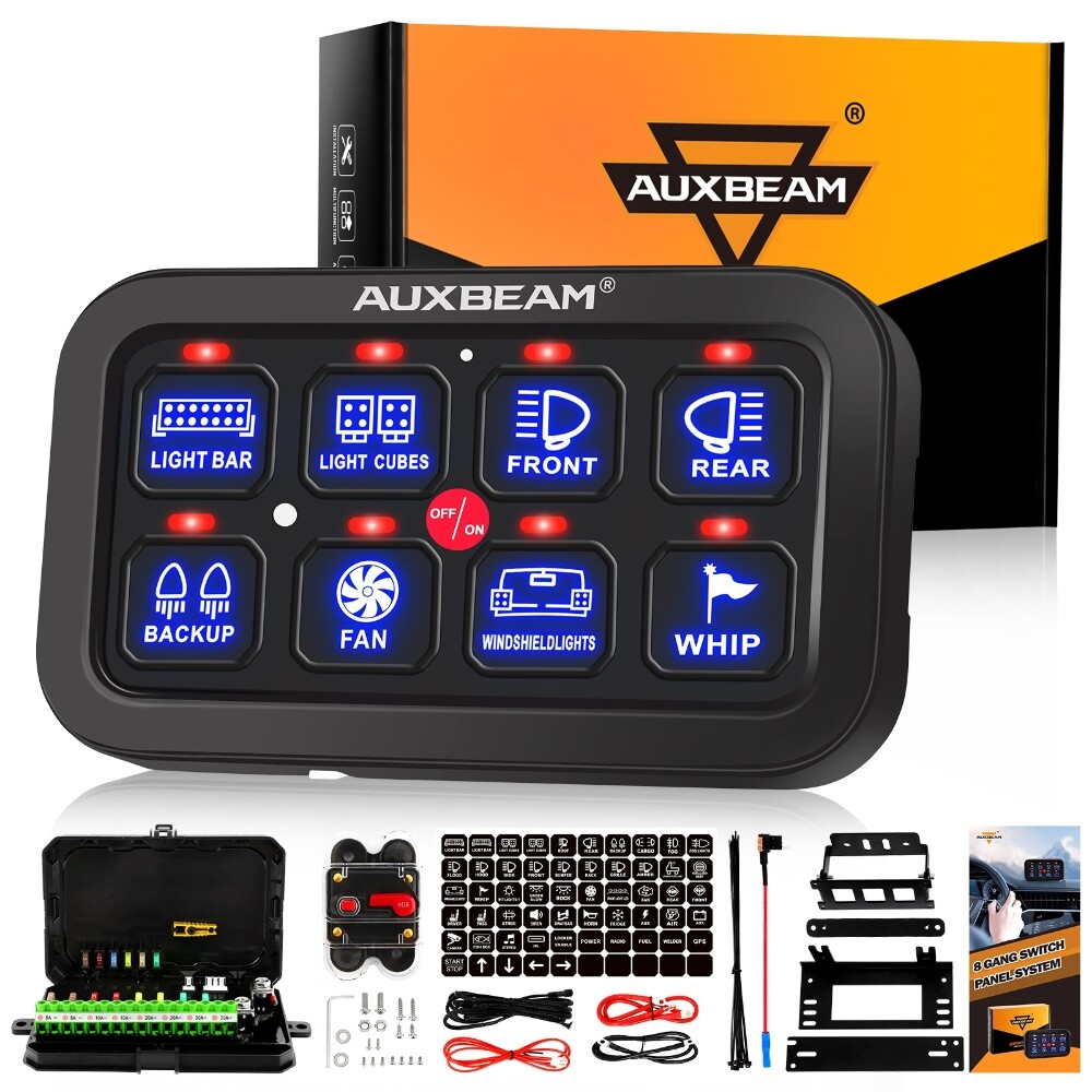 AUXBEAM 8 Gang Switch Panel On-Off LED Light Circuit Control (Blue Back light)