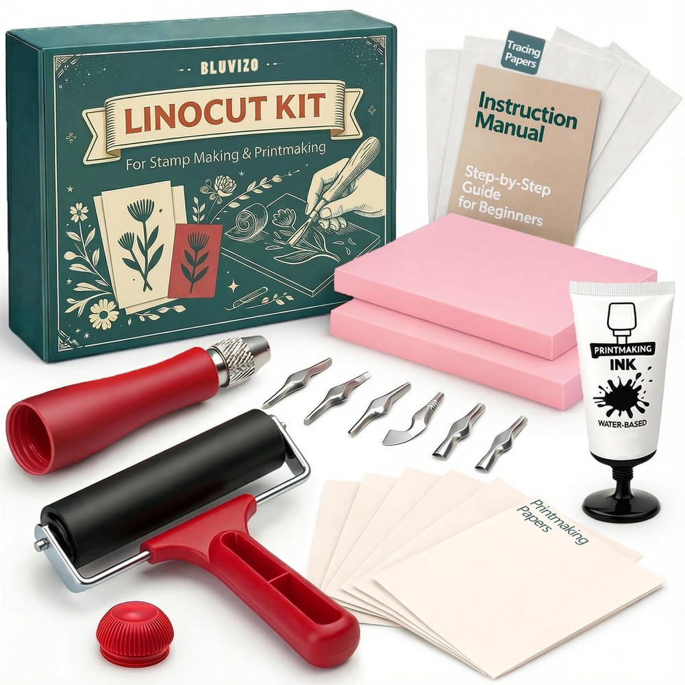 Linocut Kit for Printmaking & Stamp Making: Linocut Tools Block Printing Kit ...