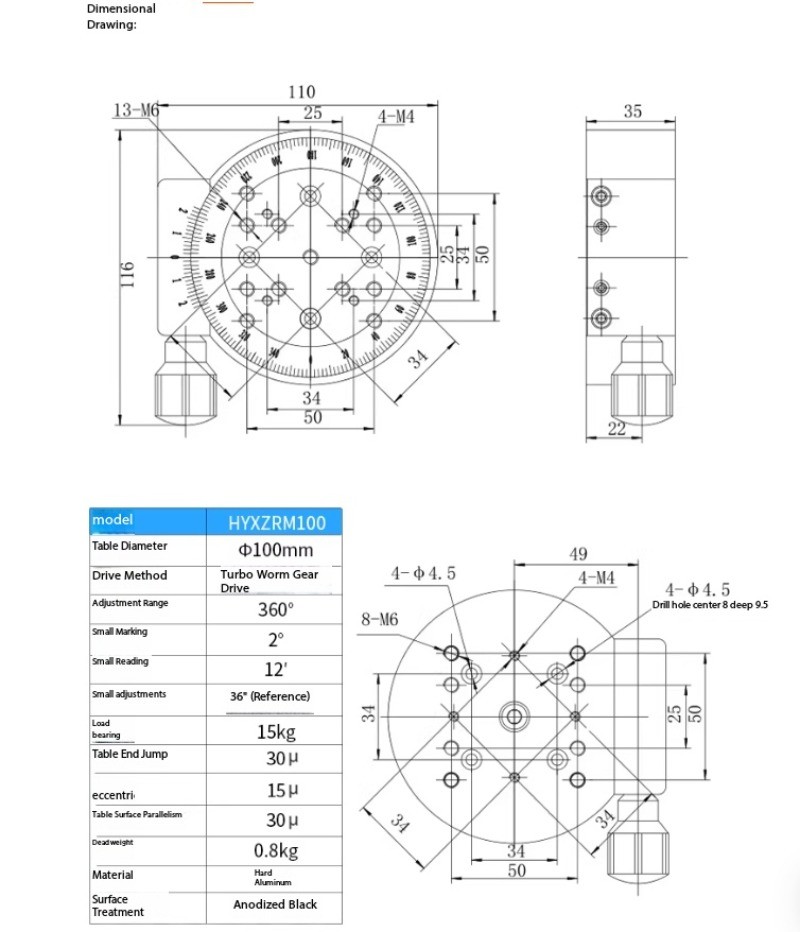 Manual Rotation Stage, Angle Adjustment, Indexing Plate, Displacement Stage