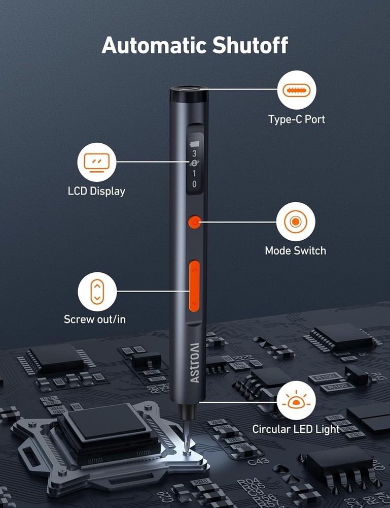 Robust Mini Electric Screwdriver with Fast Charging & LCD Display - 63 Tools