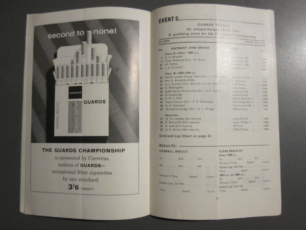 BRSCC Mallory Park Easter Monday 30 March 1964 programme