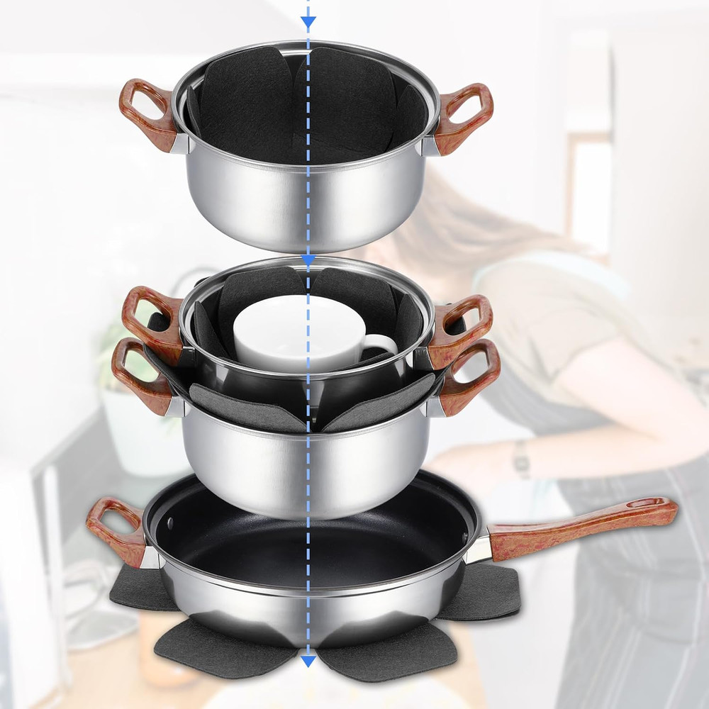 8Pcs Pot Protectors for Stacking,Black Pan Protectors for Stacking,4 Different S