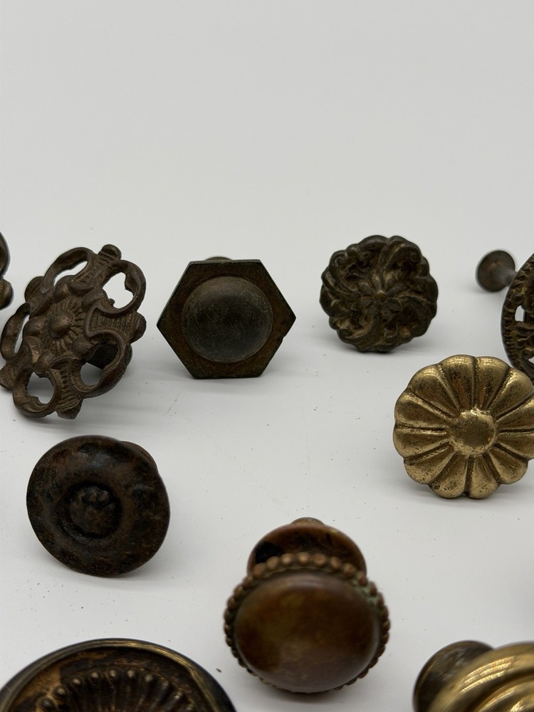 Large Lot Antique Vintage Drawer Knobs Pulls Brass Eastlake Backplates Ring Pull