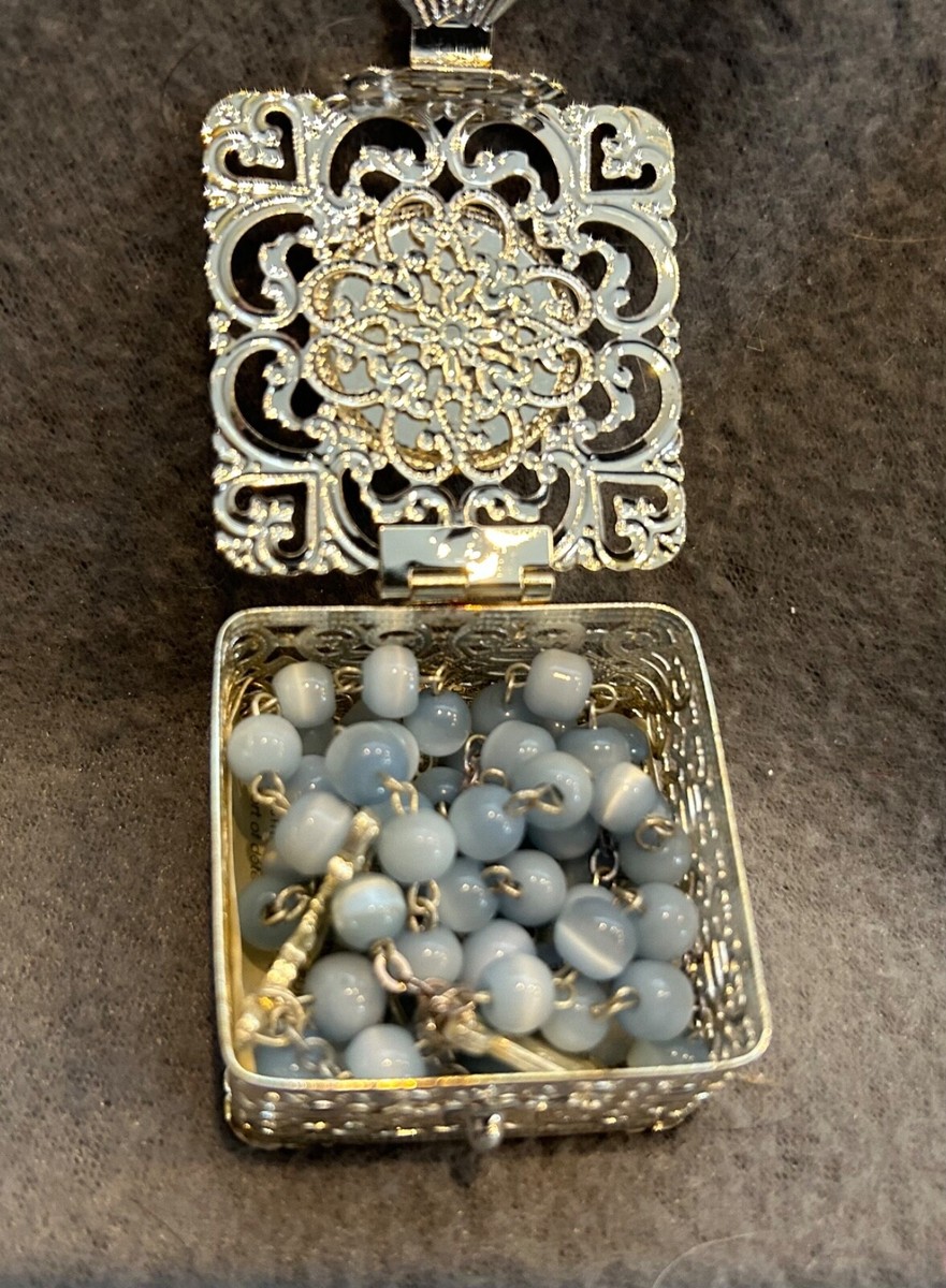DeSantis ARGENTI (Italy) - 925 S. Silver Rosary in Filigree Box - ANGELS - Blue