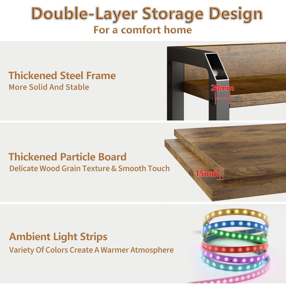 Adjustable Full Size Headboard with Outlets, USB Ports,Type-C LED Lights, and...