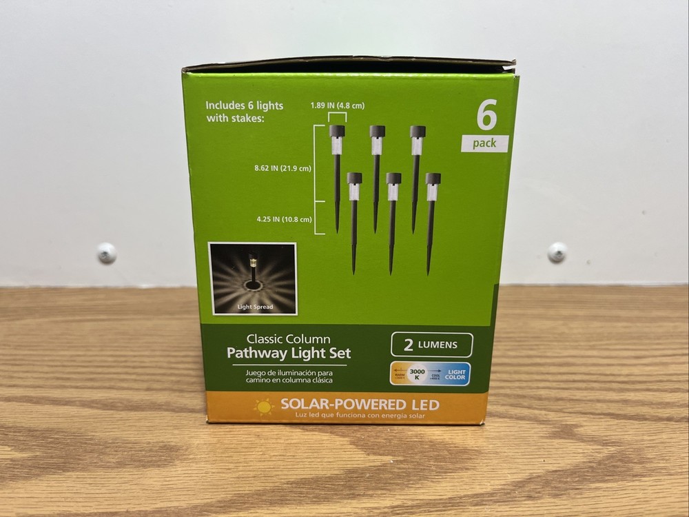 Solar Powered Black Classic Column Pathway and Landscape LED Lights 6 Per Box 3K