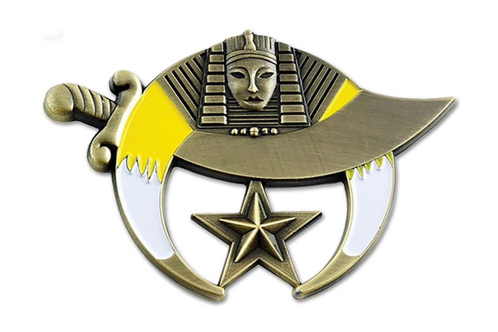 Shriner Masonic Auto Emblem - [Brushed Brass][2'' Tall]