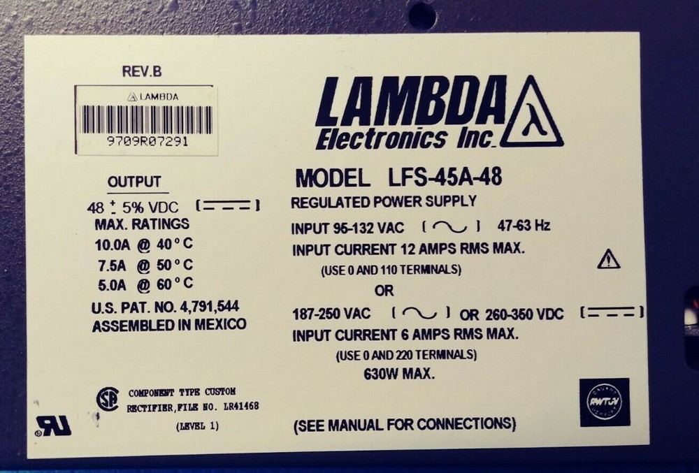 Lambda Electronics Inc. Model LFS-45A-48 Regulated Power Supply