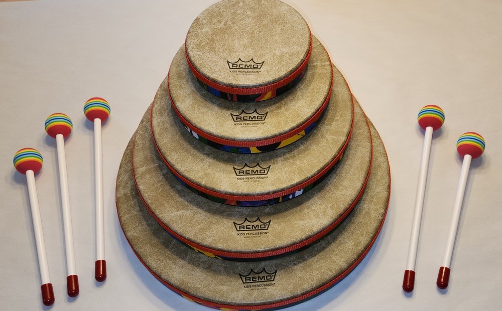 Remo Kid's Percussion Hand Drum Set (5 drums, 5 mallets) - Rain Forest Pattern