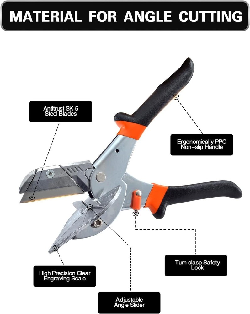 45° - 135° Angle Miter Shear Cutter, Multi-Function Trunking Scissors, Quarter