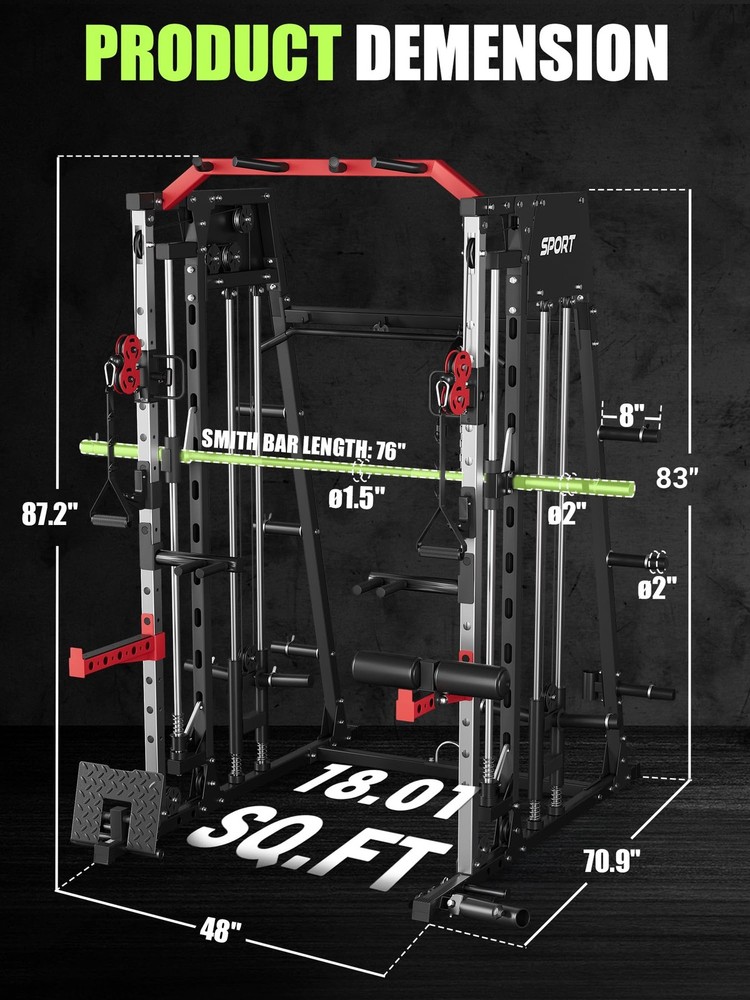 🔝Smith Machine Strength Training Power Cage Lat-Pull Down System 2200lbSquat Ra