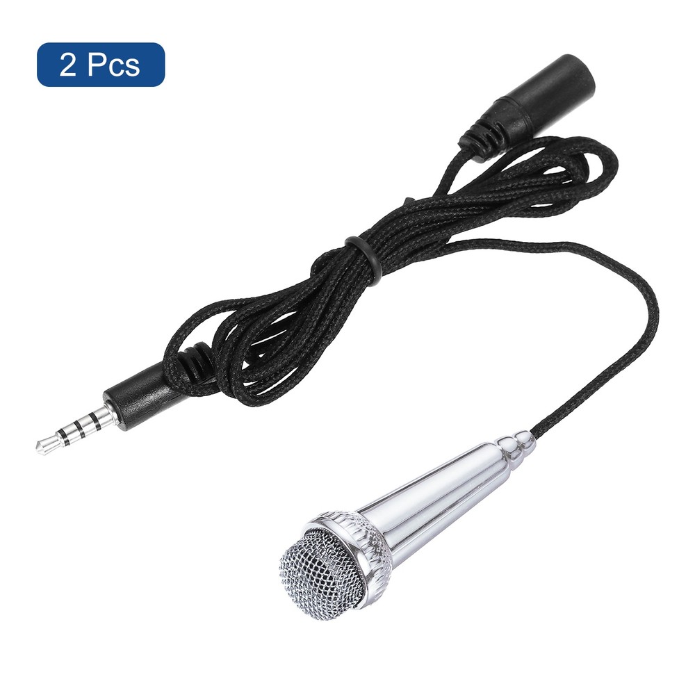 2Pcs Mini Microphone Tiny Microphone Portable Microphone for Singing Silver Gray