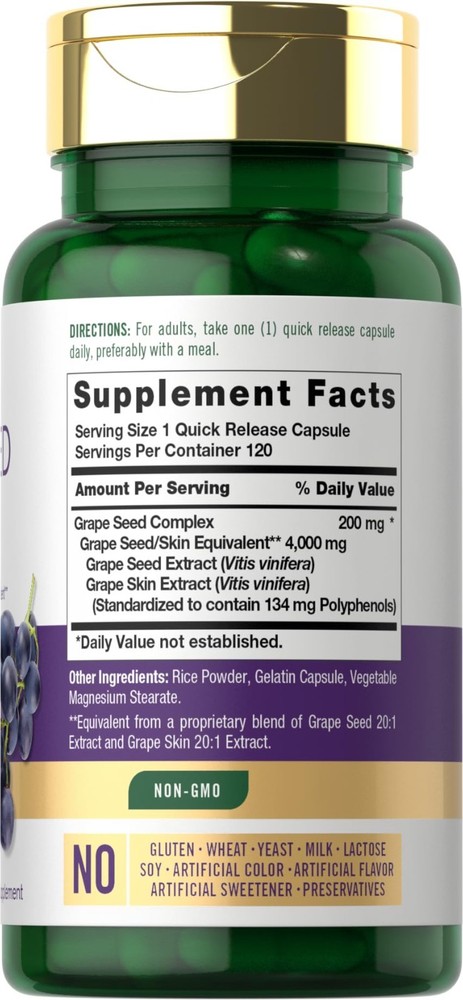 Grape Seed Extract Capsules 4,000Mg 120 Count Standardized Extract Complex with