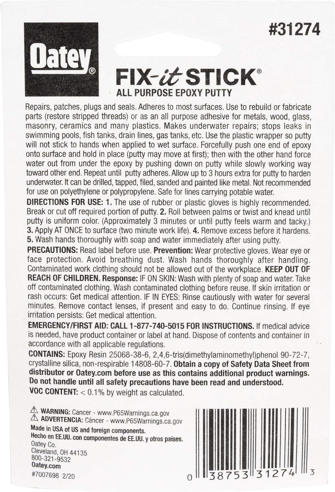 31274 Stick Fix-It Multi-Purpose Epoxy Putty, 1.33 Oz, White