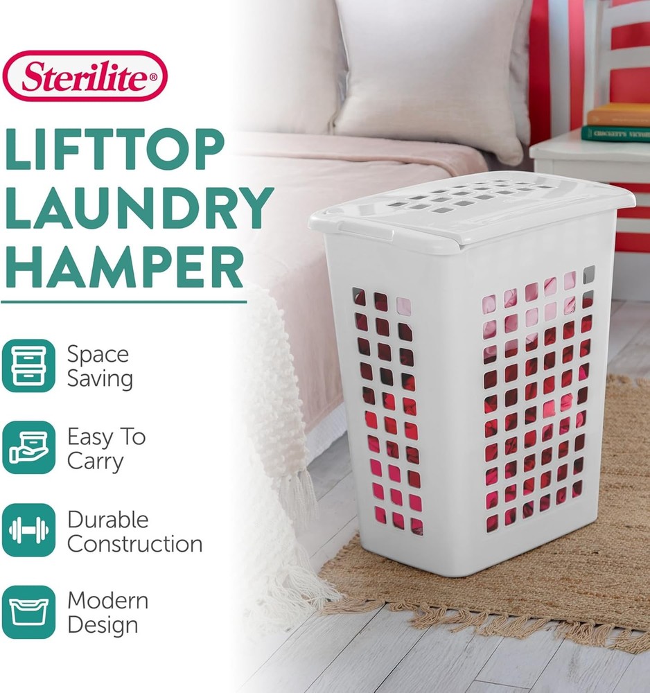 Rectangular LiftTop Laundry Hamper W/ Lid Handles to Easily Carry Clothes