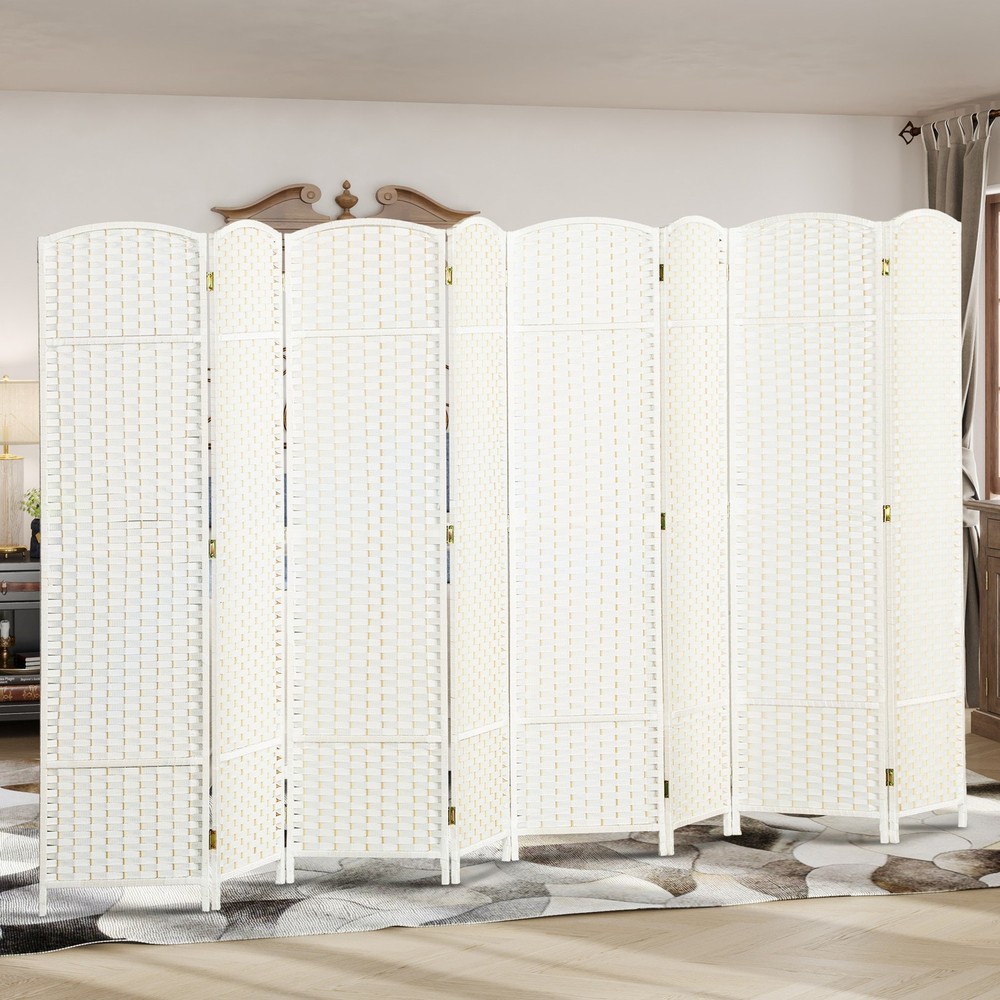 8 Panel Room Divider Freestanding Folding Privacy Screen White