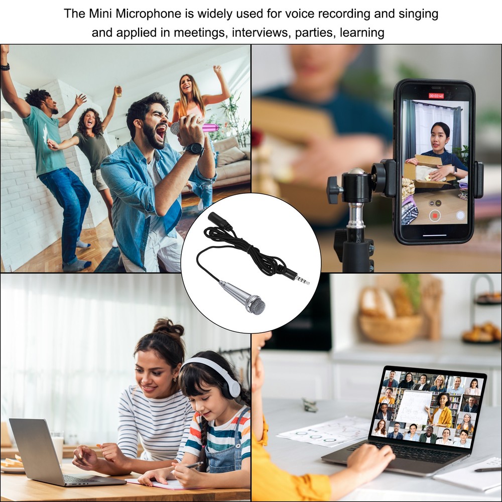 2Pcs Mini Microphone Tiny Microphone Portable Microphone for Singing Silver Gray