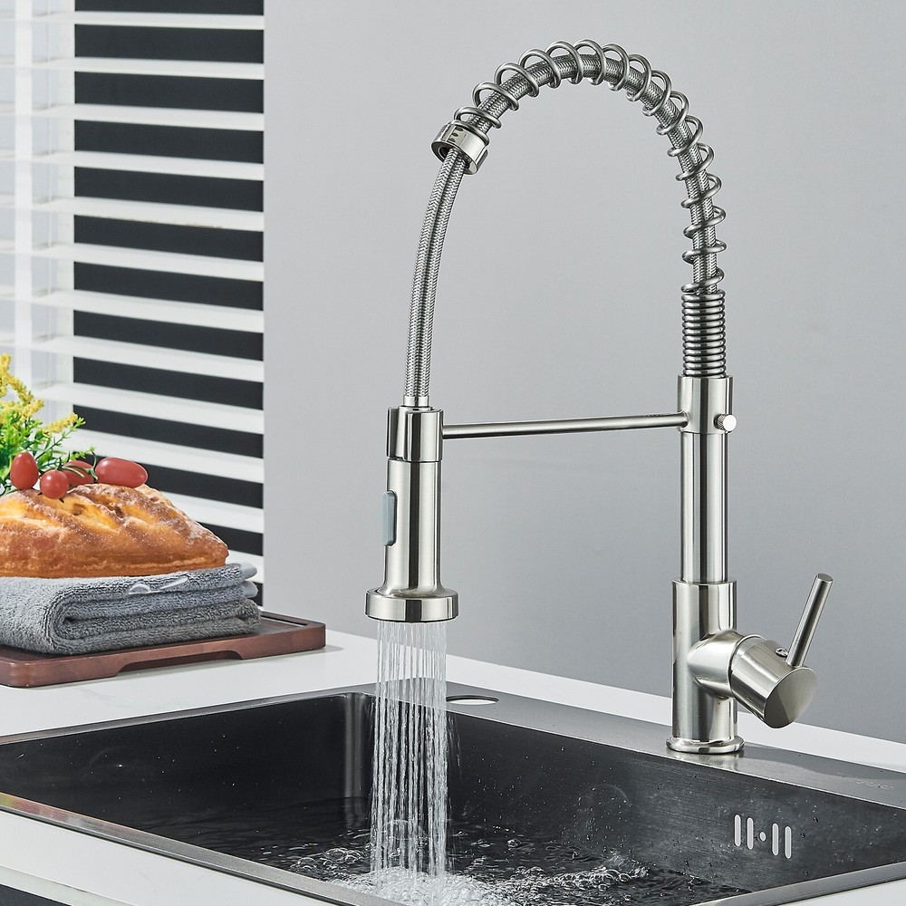 Brushed Nickel Kitchen Faucet with Pull Down Sprayer Single Handle Sink Mixer
