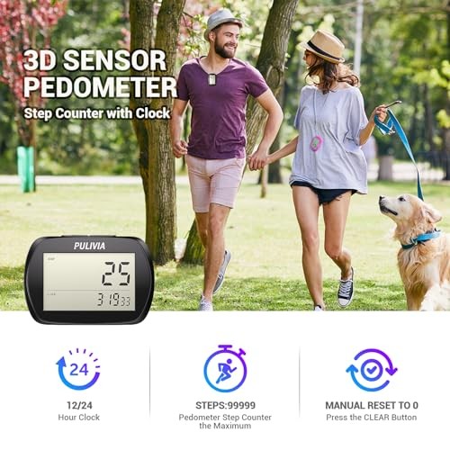 Pedometer for Walking 3D Step Counter with Clock, Accurate Steps Tracker black