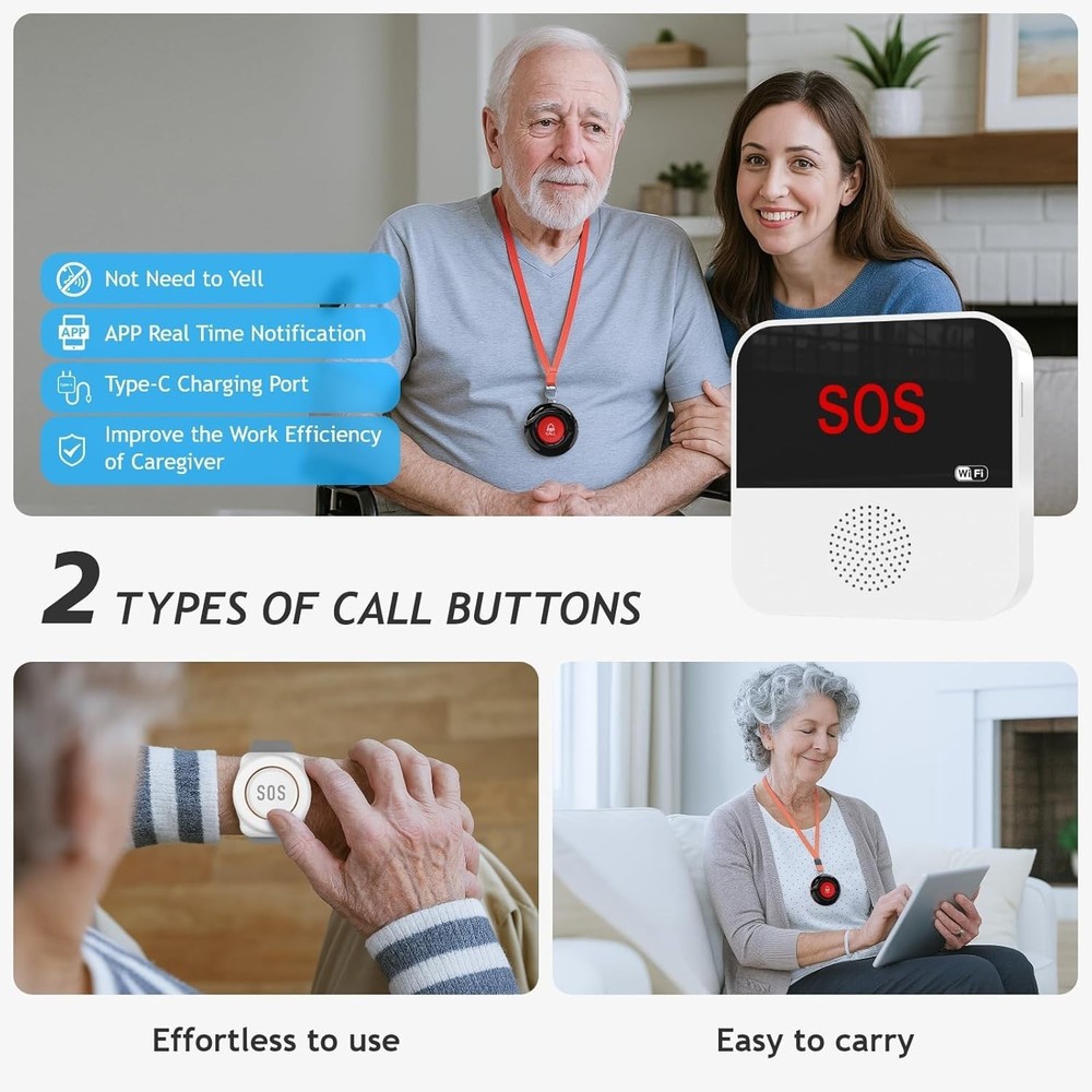 Emergency Call Button System - 2 SOS Panic Buttons Compatible with Smartphones