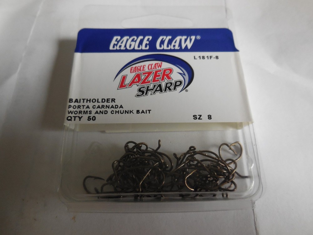 U PICK Eagle Claw Lazer Sharp Baitholder Hooks Size 8, 6, 2 50 Pack or 10 pack
