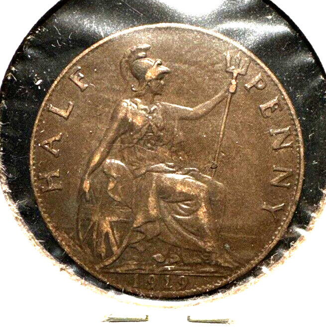 Great Britain 1919 half penny KM 809 XF