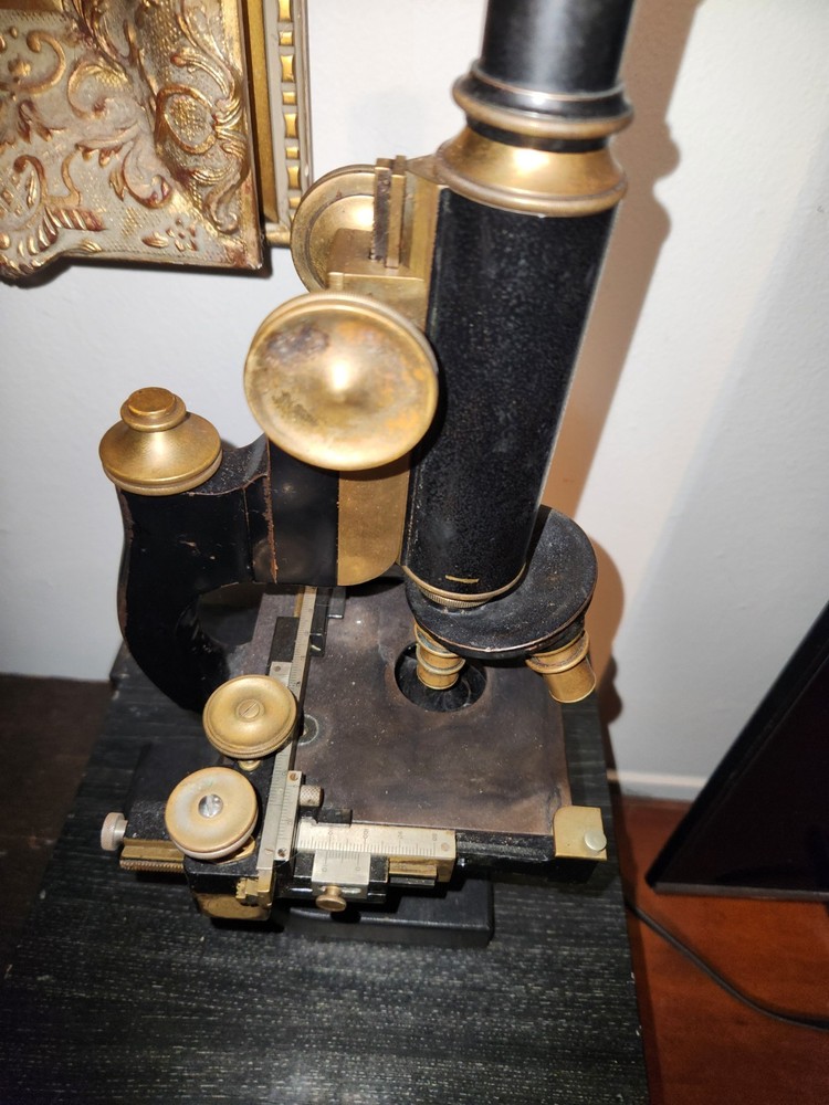 C. 1900 Antique Bausch Lomb Microscope w/ Stage & Light Source
