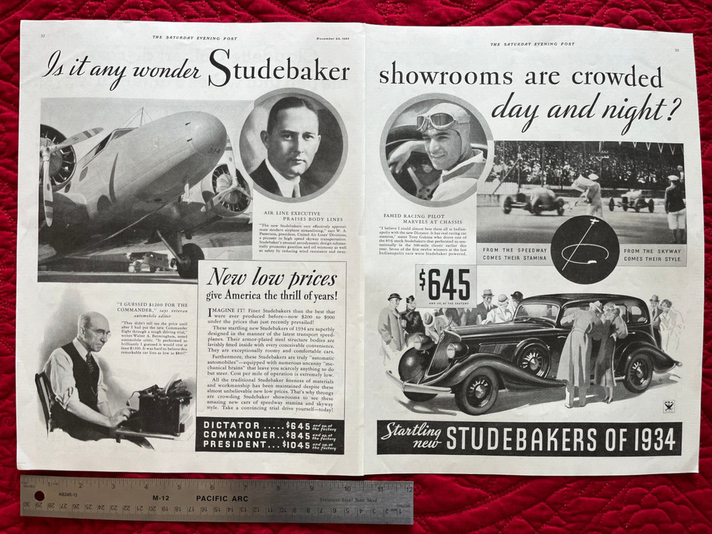 1933 Studebaker 2 Page Ad from The Saturday Evening Post