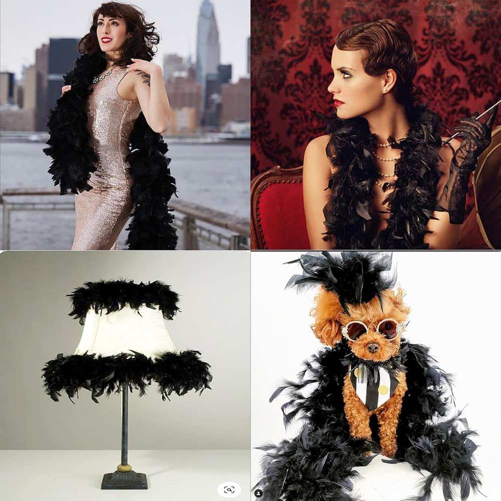 45g Black Feather Boa - 2 Yards Turkey Feathers for Party
