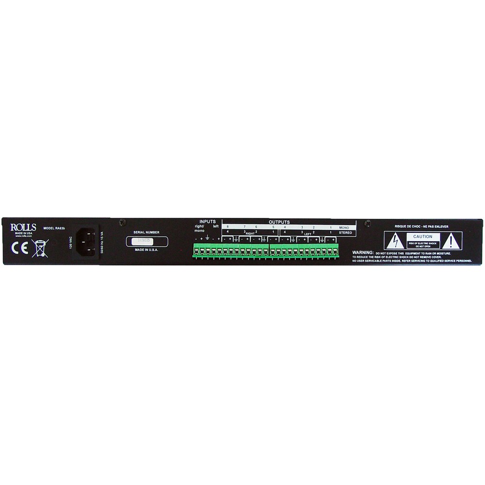 Rolls RA63b Rack Mount Distribution Amp 8 Channel Mono/4 Cha
