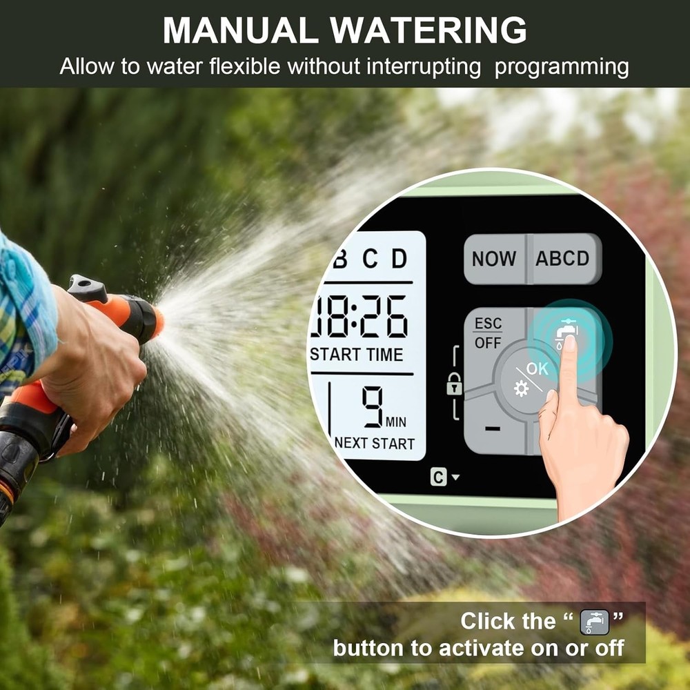 Smart Sprinkler Timer Programmable Water Timer for Garden Irrigation Auto 4 Zone