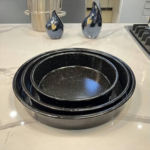 3-Pack Enamel Roasting Pan Set Round Deep Baking Pans Oven Black