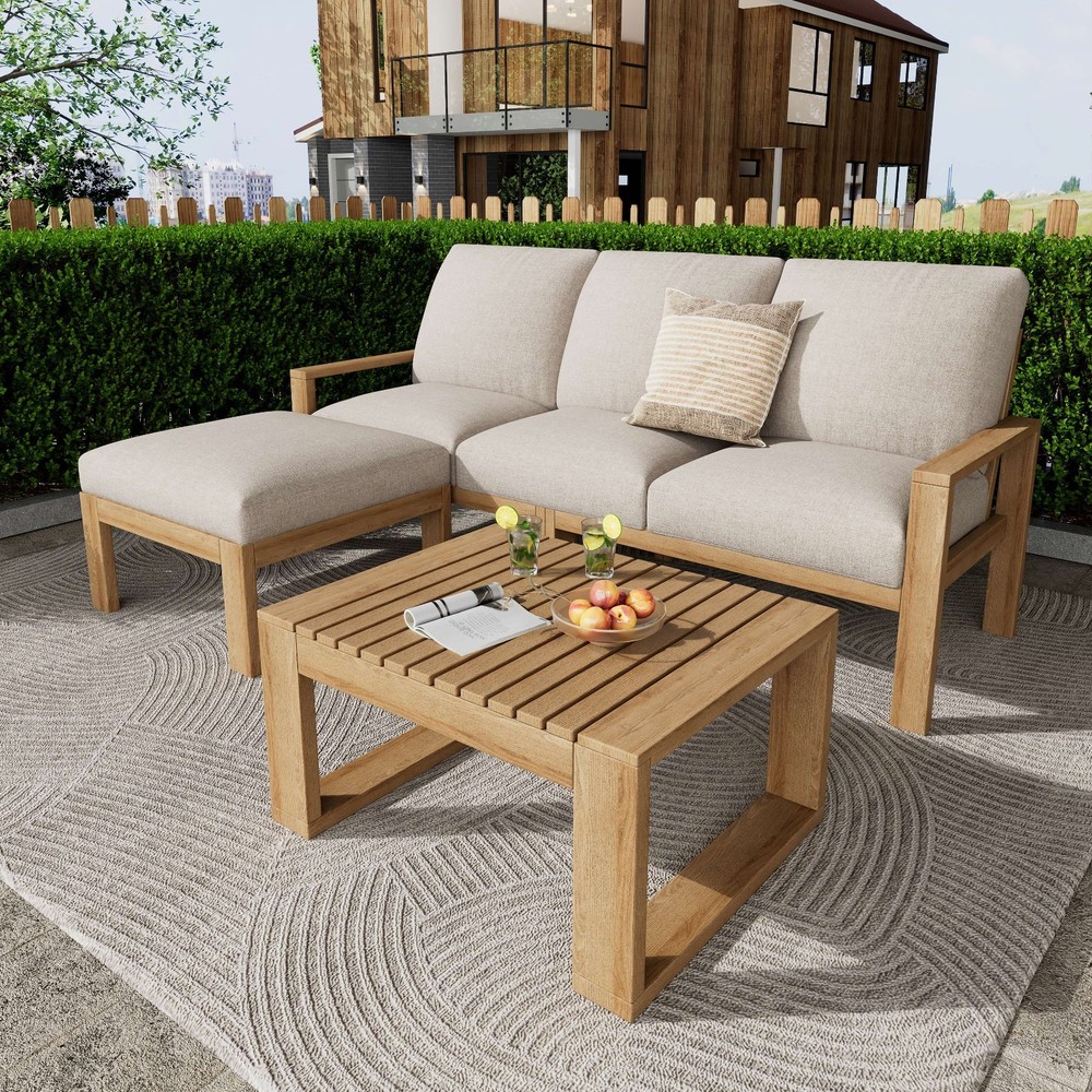 Outdoor 3pcs Acacia Sectional Patio Sofa Set