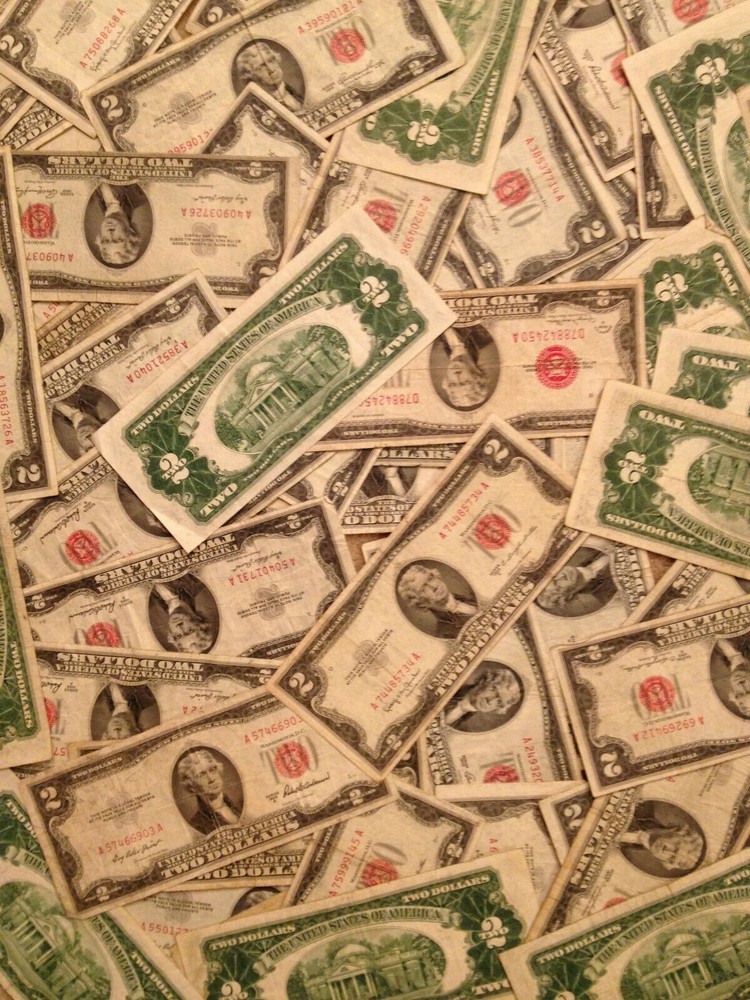 1928-1963 Two Dollar Note Red Seal ~ $2 Bill ~ AU/UNC ALMOST UNCIRCULATED ~