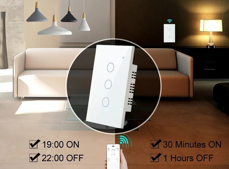 Tuya WIFI Smart Wall Light Touch Glass Panel Switch App Voice Control