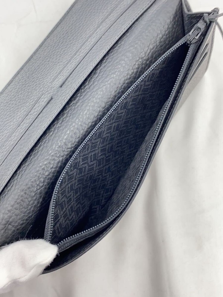 dunhill long wallet leather black plain men's