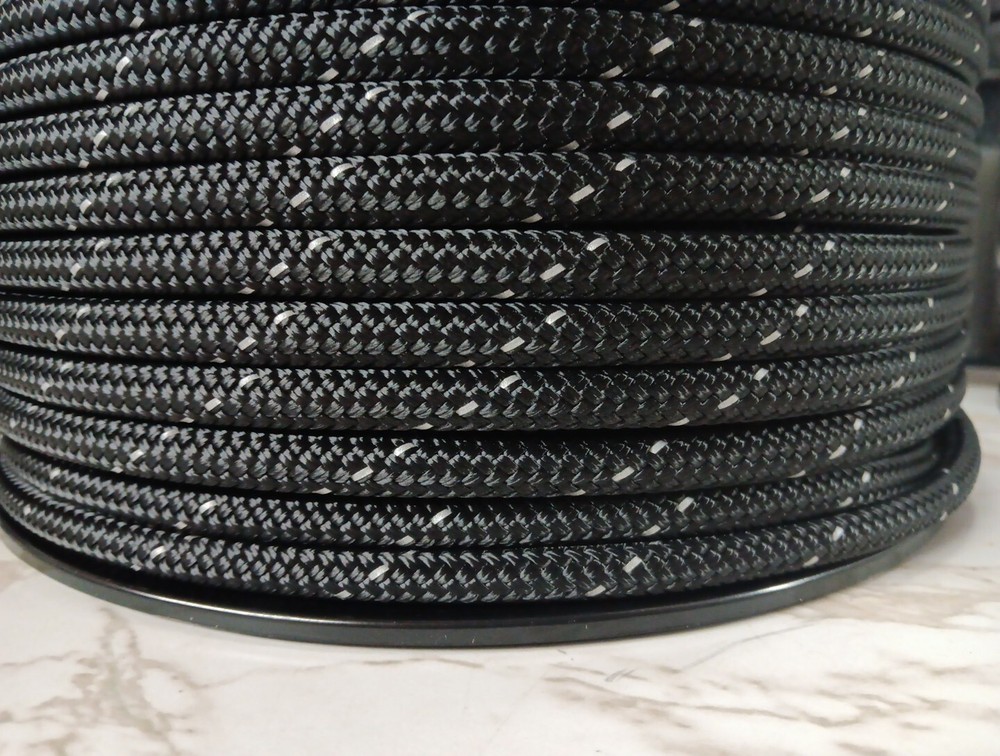 3/8 " x 100 ft. Double Braid-Yacht Braid Polyester Rope . Black/ Reflective