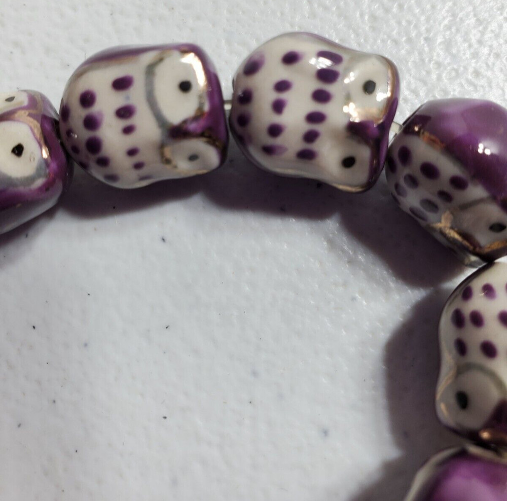Stretch Bracelet Ceramic Purple Owls