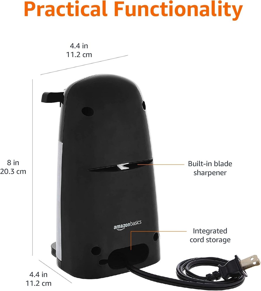 Amazon Basics Electric Can Openers for Kitchen, Powerful Groß, Black