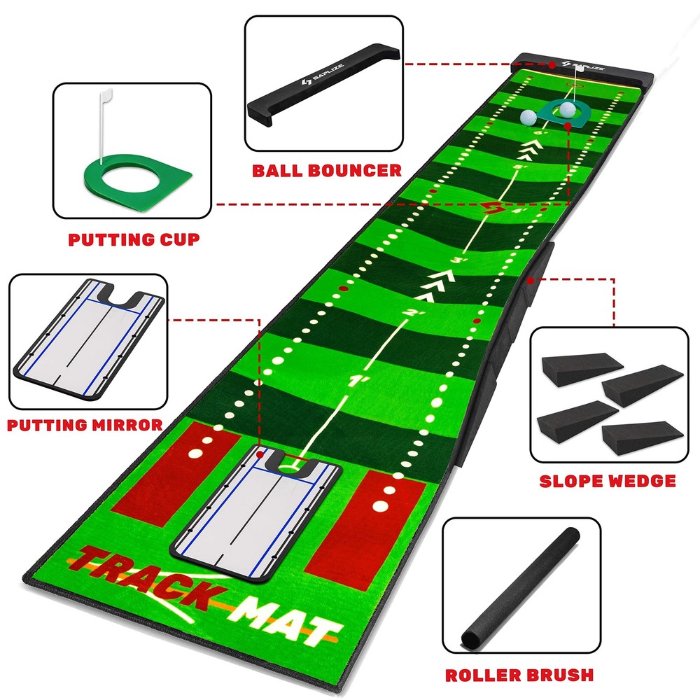 SAPLIZE Golf Putting Practice Mat Adjustable Slope Trajectory Tracking & Fun