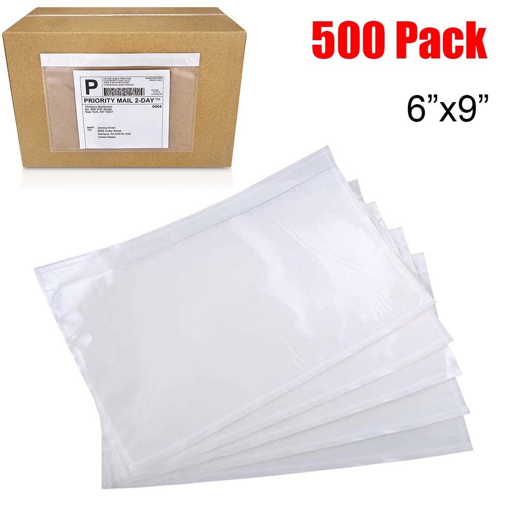 500PCS 6x9 Clear Packing List Envelope Adhesive Top Loading Shipping Label Pouch