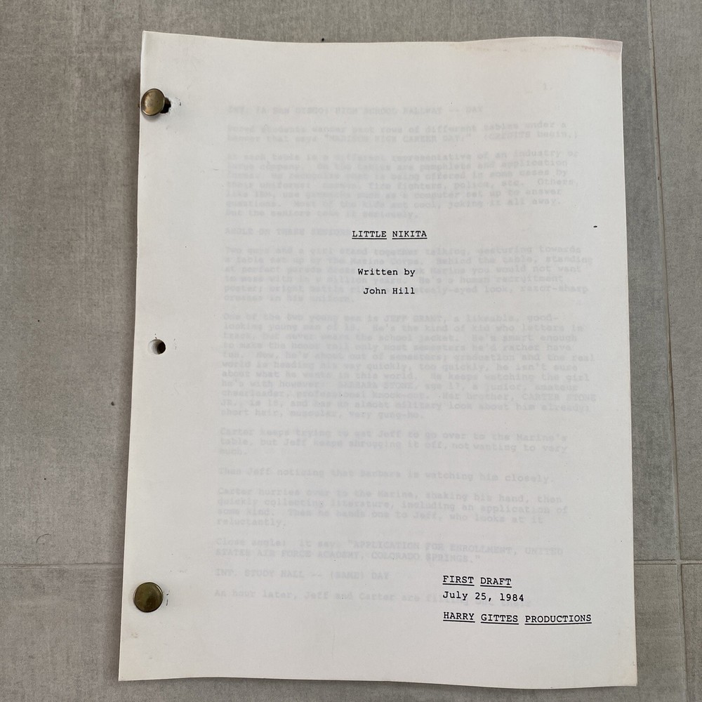 Original FIRST DRAFT Script Screenplay Little Nikita 1984 From Hollywood Estate