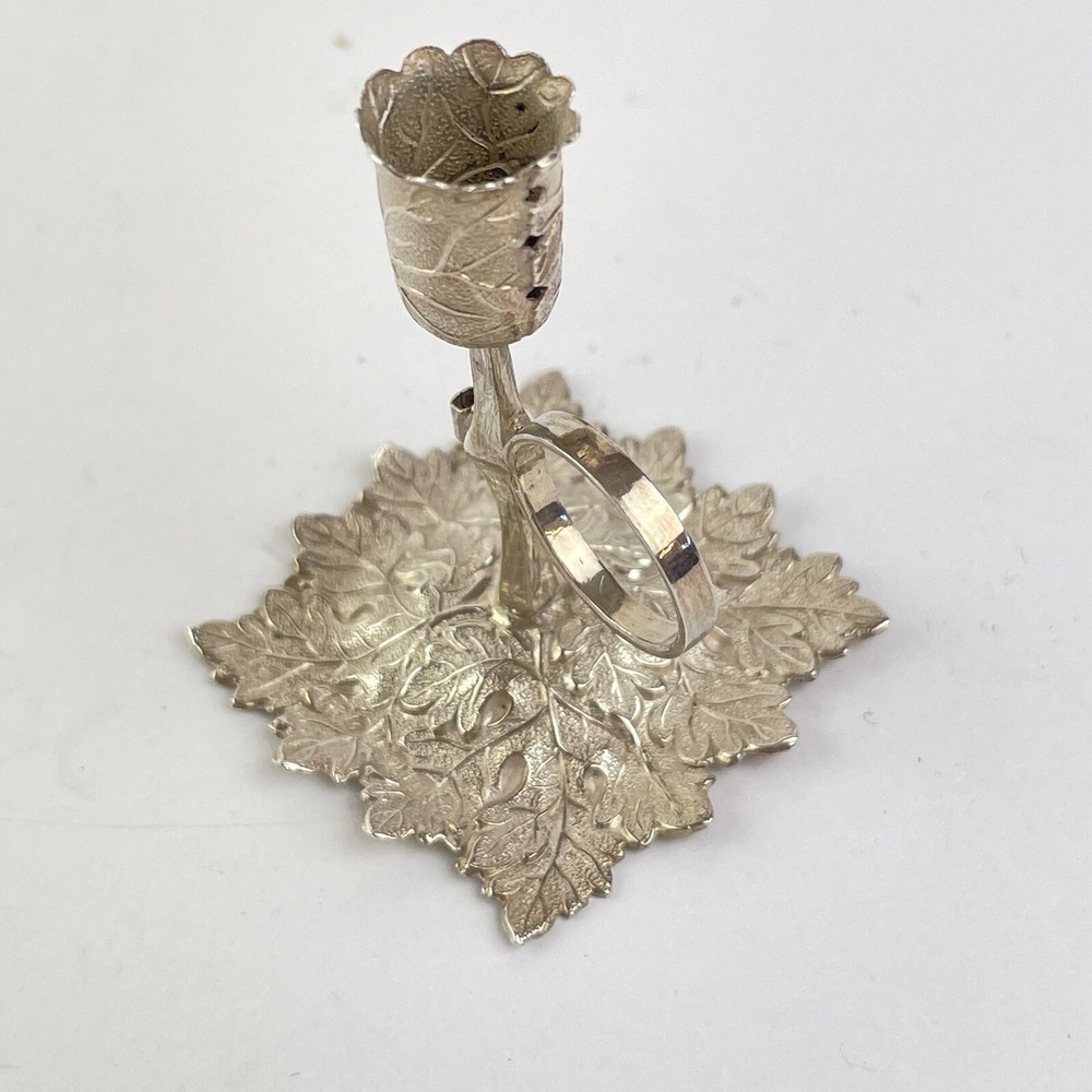Antique Solid Silver Miniature Chamberstick Foliate Decor Joseph Willmore 1843