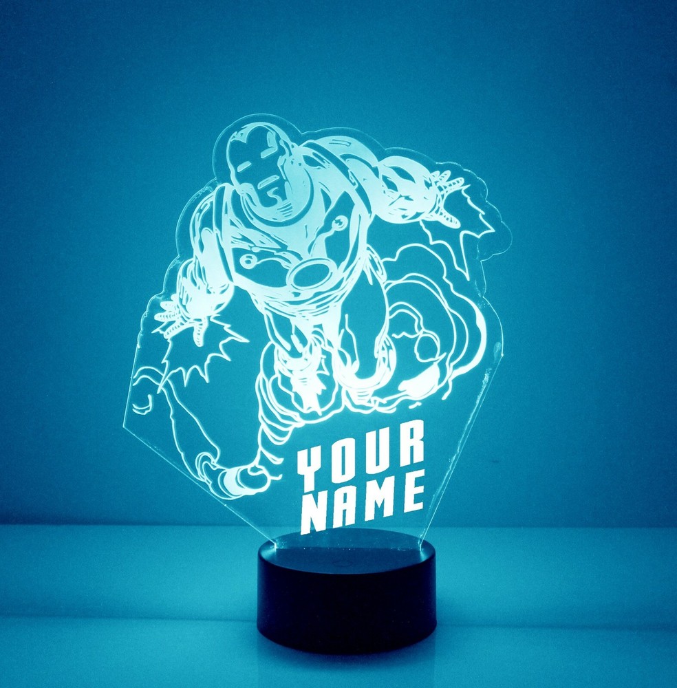 Iron Man, Personalized Marvel Avengers LED Night Light Lamp with Remote Control