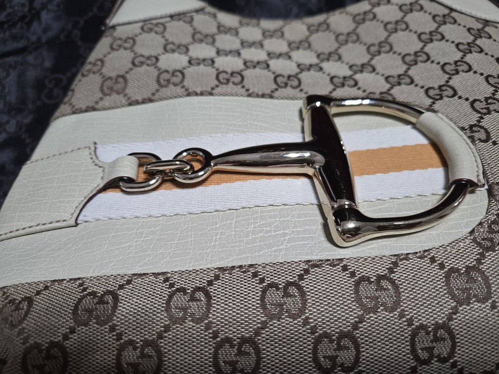Gucci GG Pattern Shoulder Bag with Horsebit Accent